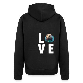 Seeotter - Unisex Premium Bio Zip Hoodie - Schwarz - Hinten - Nico (187cm)