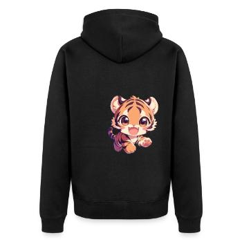 Sumatra-Tiger - Unisex Premium Bio Zip Hoodie - Schwarz - Hinten - Nico (187cm)