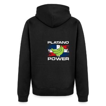 platano power dominican republic flag Design - Unisex Premium Bio Zip Hoodie - Schwarz - Hinten - Nico (187cm)