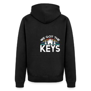 We Got The Keys Distressed Vintage - Unisex Premium Organic Zip Hoodie - black - Back - Nico (187cm)