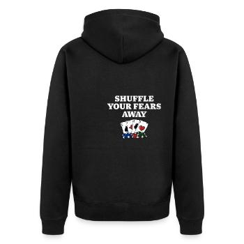 Shuffle Your Fears Away Poker Gambler Poker - Unisex Premium Bio Zip Hoodie - Schwarz - Hinten - Nico (187cm)