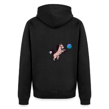 Cheval mignon jouant au volley-ball et au jumping grunge - Veste à capuche bio Premium Unisexe - noir - Dos - Nico (187cm)