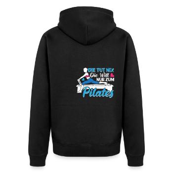 Pilates Sport Die tut nix - Unisex Premium Bio Zip Hoodie - Schwarz - Hinten - Nico (187cm)