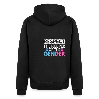 Gender Reveal Design für eine Gender-Hüterin - Unisex Premium Bio Zip Hoodie - Schwarz - Hinten - Nico (187cm)