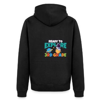 First Day Of Day School Ready to Explore 3rd - Unisex Premium Bio Zip Hoodie - Schwarz - Hinten - Nico (187cm)