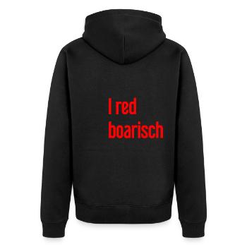 I red boarisch - Unisex Premium Bio Zip Hoodie - Schwarz - Hinten - Nico (187cm)