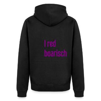 I red boarisch - Unisex Premium Bio Zip Hoodie - Schwarz - Hinten - Nico (187cm)