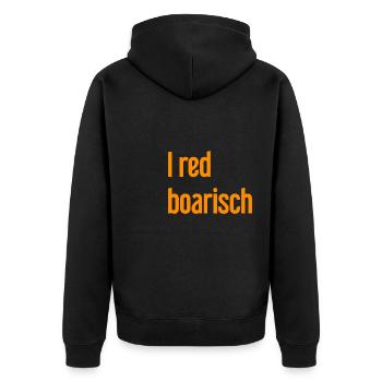 I red boarisch - Unisex Premium Bio Zip Hoodie - Schwarz - Hinten - Nico (187cm)