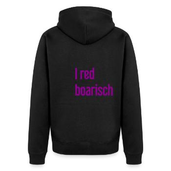 I red boarisch - Unisex Premium Bio Zip Hoodie - Schwarz - Hinten - Nico (187cm)