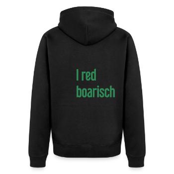 I red boarisch - Unisex Premium Bio Zip Hoodie - Schwarz - Hinten - Nico (187cm)