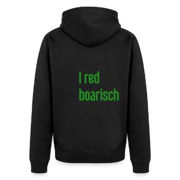 I red boarisch - Unisex Premium Bio Zip Hoodie - Schwarz - Hinten - Nico (187cm)