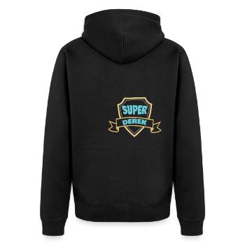 Geschenk für Derek - Unisex Premium Bio Zip Hoodie - Schwarz - Hinten - Nico (187cm)