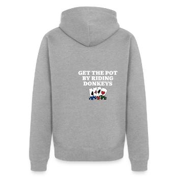 Obtenez le pot en chevauchant des ânes Drôle d’humour de poker - Veste à capuche bio Premium Unisexe - gris chiné - Dos - Nico (187cm)