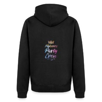 Mykonos Party Crew Bunt - Unisex Premium Bio Zip Hoodie - Schwarz - Hinten - Nico (187cm)