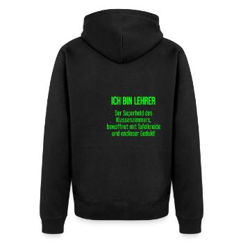 Lehrer - Der Superheld des Klassenzimmers! - Unisex Premium Bio Zip Hoodie - Schwarz - Hinten - Nico (187cm)