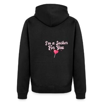 Funny Valentine's Quote I'm A Sucker For You - Unisex Premium Bio Zip Hoodie - Schwarz - Hinten - Nico (187cm)