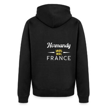 Normandie Normannisch Frankreich Urlaub Strand - Unisex Premium Bio Zip Hoodie - Schwarz - Hinten - Nico (187cm)