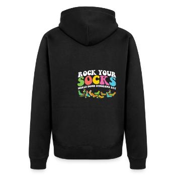 Rock Your Socks Down Syndrome Awareness Trisomy 21 - Unisex Premium Bio Zip Hoodie - Schwarz - Hinten - Nico (187cm)