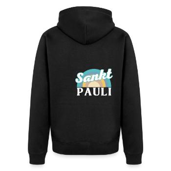 Sankt Pauli Hamburg Heimat Moin Paulianer - Unisex Premium Bio Zip Hoodie - Schwarz - Hinten - Nico (187cm)