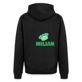 First name Milian - Unisex Premium Organic Zip Hoodie - black - Back - Nico (187cm)