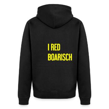I red boarisch - Unisex Premium Bio Zip Hoodie - Schwarz - Hinten - Nico (187cm)