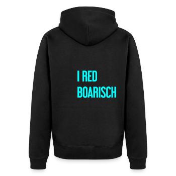 I red boarisch - Unisex Premium Bio Zip Hoodie - Schwarz - Hinten - Nico (187cm)
