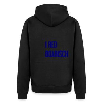 I red boarisch - Unisex Premium Bio Zip Hoodie - Schwarz - Hinten - Nico (187cm)