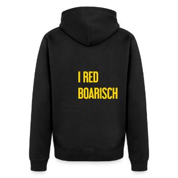 I red boarisch - Unisex Premium Bio Zip Hoodie - Schwarz - Hinten - Nico (187cm)