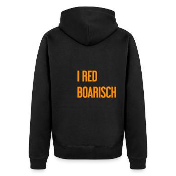 I red boarisch - Unisex Premium Bio Zip Hoodie - Schwarz - Hinten - Nico (187cm)