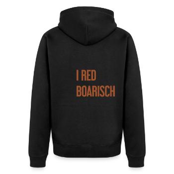 I red boarisch - Unisex Premium Bio Zip Hoodie - Schwarz - Hinten - Nico (187cm)