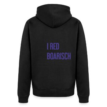 I red boarisch - Unisex Premium Bio Zip Hoodie - Schwarz - Hinten - Nico (187cm)