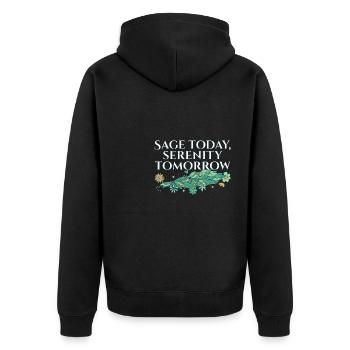 Burning Sage Today Serenity Tomorrow Smudge - Unisex Premium Organic Zip Hoodie - black - Back - Nico (187cm)