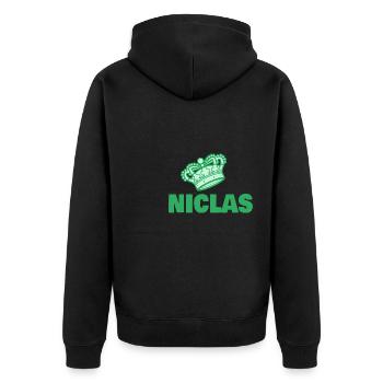 Geschenk für Niclas - Unisex Premium Bio Zip Hoodie - Schwarz - Hinten - Nico (187cm)