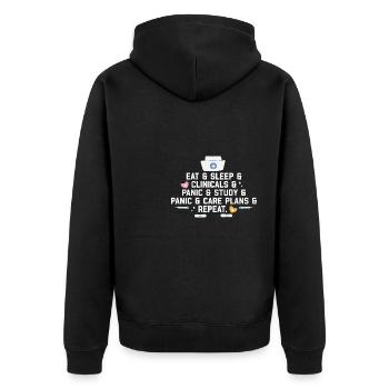 Eat Sleep Clinicals Panic Funny Nurse Medical - Unisex Premium Organic Zip Hoodie - black - Back - Nico (187cm)