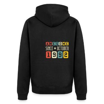Oktober 1992 - 30. Geburtstag Geschenk. Legende. - Unisex Premium Bio Zip Hoodie - Schwarz - Hinten - Nico (187cm)