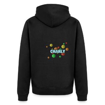 Charly - Unisex Premium Organic Zip Hoodie - black - Back - Nico (187cm)