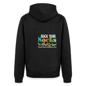 Rock Your Socks Down Syndrome Awareness Trisomy 21 - Unisex Premium Bio Zip Hoodie - Schwarz - Hinten - Nico (187cm)