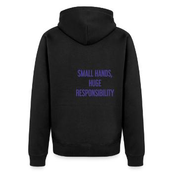 Kleine Hände, riesige Verantwortung Eltern-Spruch - Unisex Premium Bio Zip Hoodie - Schwarz - Hinten - Nico (187cm)