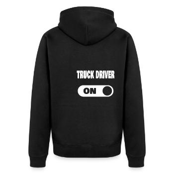 On truck driver - Unisex Premium Bio Zip Hoodie - Schwarz - Hinten - Nico (187cm)