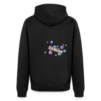Geschenk Vorname Damian - Unisex Premium Bio Zip Hoodie - Schwarz - Hinten - Nico (187cm)