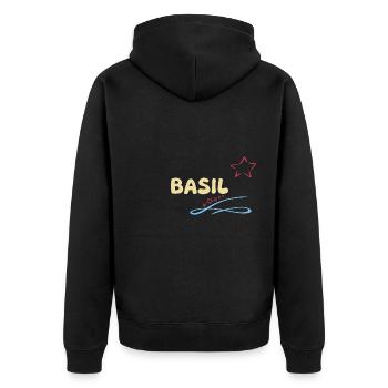 Geschenk Basil - Unisex Premium Bio Zip Hoodie - Schwarz - Hinten - Nico (187cm)