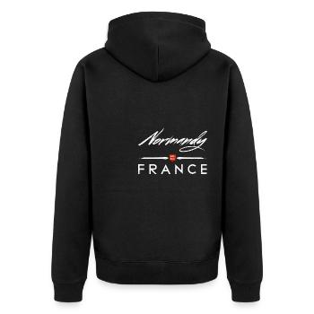 Normandie Urlaub Frankreich Strand Normannisch - Unisex Premium Bio Zip Hoodie - Schwarz - Hinten - Nico (187cm)