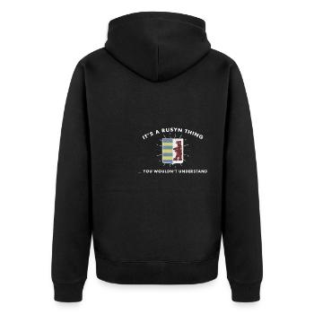 Rusyn Volk Kiewer Rus Diaspora Slawen Rusnak - Unisex Premium Bio Zip Hoodie - Schwarz - Hinten - Nico (187cm)