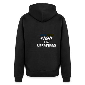 Kämpfe wie Ukrainer - Unisex Premium Bio Zip Hoodie - Schwarz - Hinten - Nico (187cm)