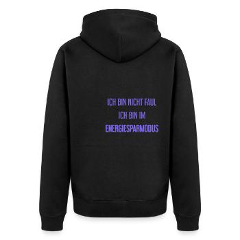 Ich bin nicht faul, ich bin im Energiesparmodus! - Unisex Premium Bio Zip Hoodie - Schwarz - Hinten - Nico (187cm)
