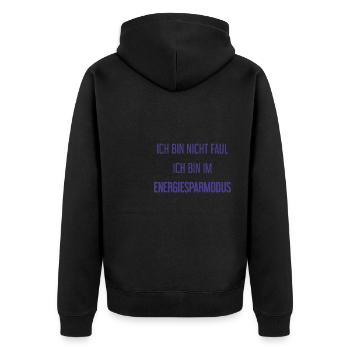 Ich bin nicht faul, ich bin im Energiesparmodus! - Unisex Premium Bio Zip Hoodie - Schwarz - Hinten - Nico (187cm)