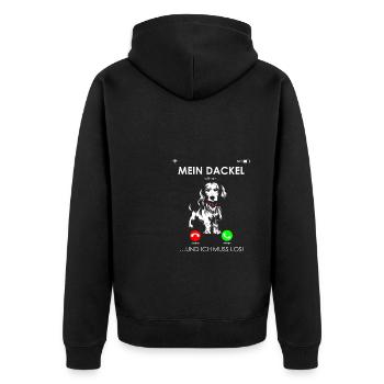 Dackel Dachshund - Mein Dackel ruft an, ich muss l - Unisex Premium Bio Zip Hoodie - Schwarz - Hinten - Nico (187cm)