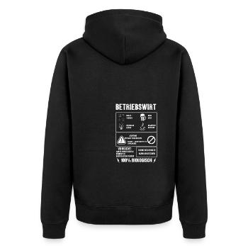 BETRIEBSWIRT Spruch Beruf Sarkasmus Lustig Humor - Unisex Premium Bio Zip Hoodie - Schwarz - Hinten - Nico (187cm)