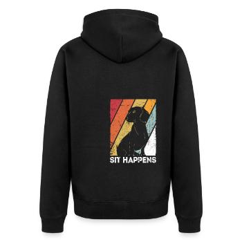 Dachshund Dackel Rauhaardackel Sit Happens Hundeli - Unisex Premium Bio Zip Hoodie - Schwarz - Hinten - Nico (187cm)