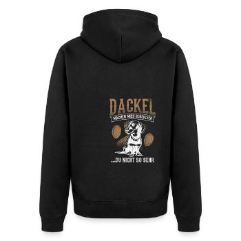 Dackel machen mich Glücklich Dackel Dachshund Spru - Unisex Premium Bio Zip Hoodie - Schwarz - Hinten - Nico (187cm)